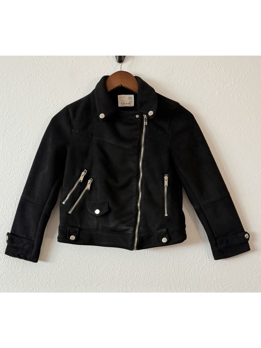 Zara Kids Black Moto Jacket Faux Suede Biker Jacket Girls Size 10